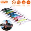10Pcs Fishing Lures Kit Spoon Lures Hard Spinner Baits w/ Two Triple Hook for Trout Bass Walleye