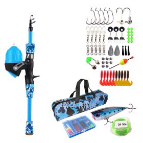Kids Fishing Pole Set Fishing Starter Kit Telescopic Fishing Rod and Reel Combo Kit with Tackle Box 56Pcs Fishing Lures for Boys Girls (Option: 1.2_Blue)