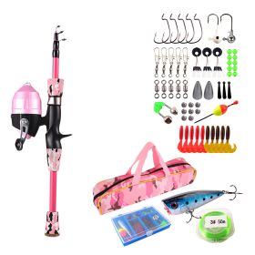 Kids Fishing Pole Set Fishing Starter Kit Telescopic Fishing Rod and Reel Combo Kit with Tackle Box 56Pcs Fishing Lures for Boys Girls (Option: 1.2_Pink)